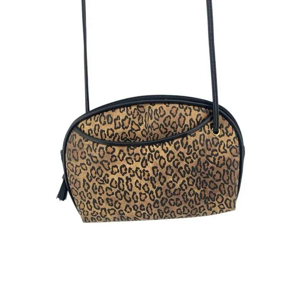 Leopard Print Crossbody Bag Faux Leather Minimalist Everyday Purse Chic